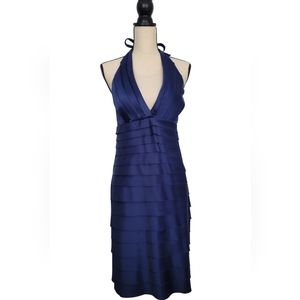 NWT: Satin Tiered/Halter Blue Cocktail Dress - Size 12